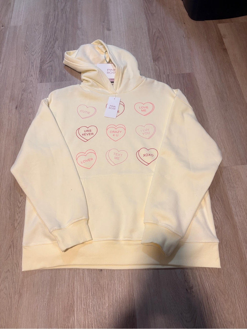 Pink Rose Pastel Yellow Heart Graphic Hoodie
